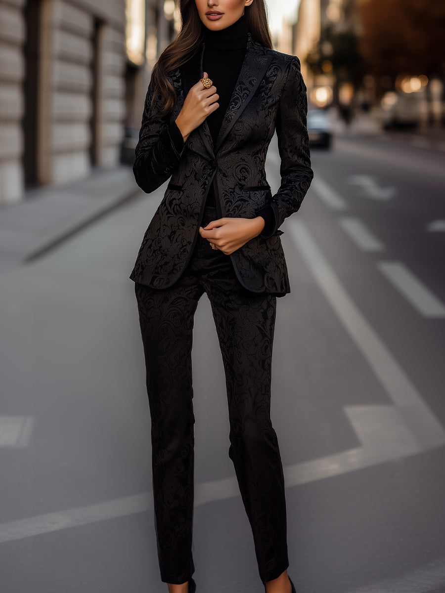 Bold Black Jacquard Suit Exuding Urban Sophistication