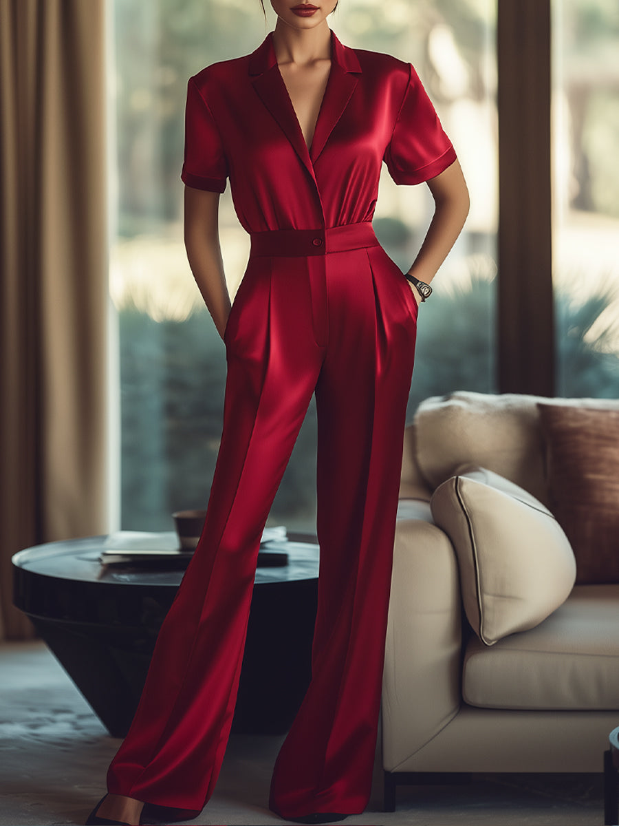 Classic Red Satin Jumpsuit