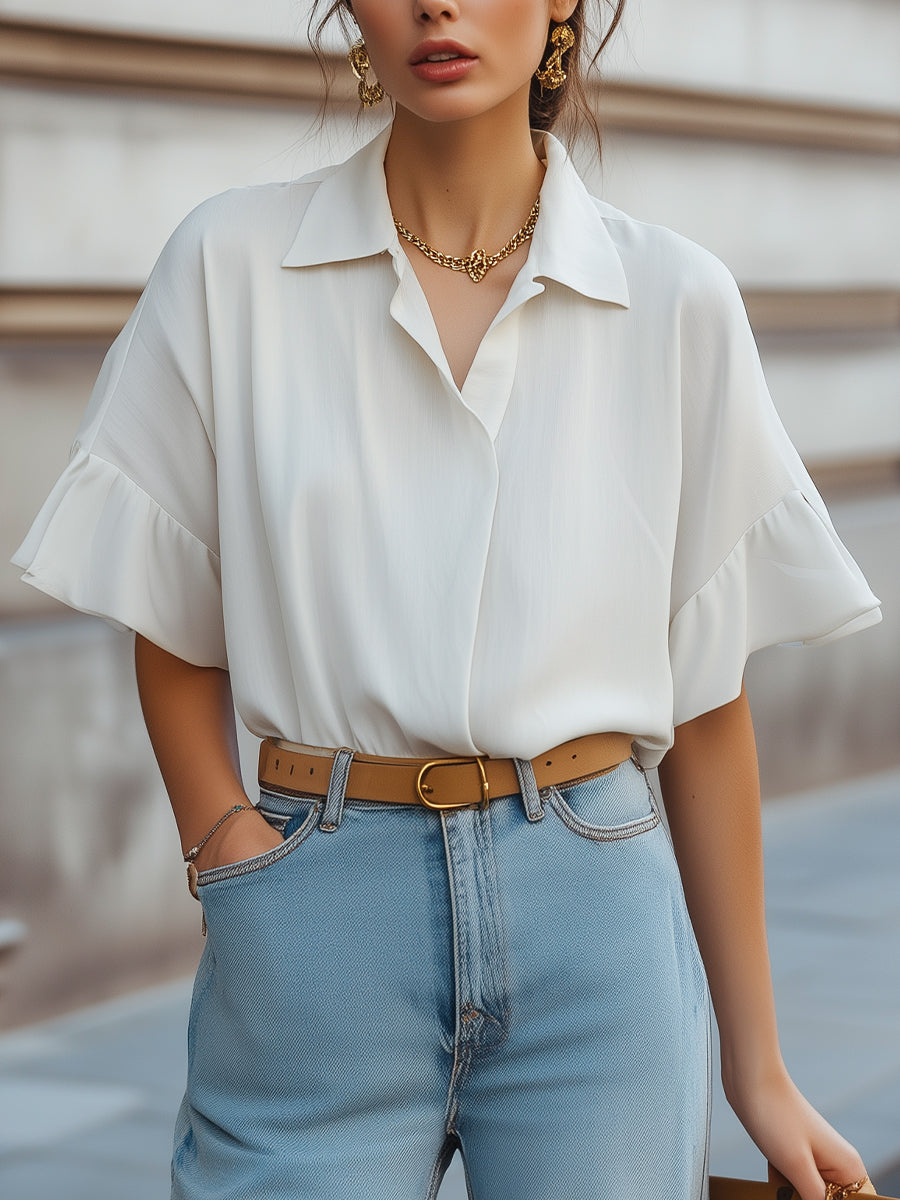 White Ruffle Sleeve Blouse