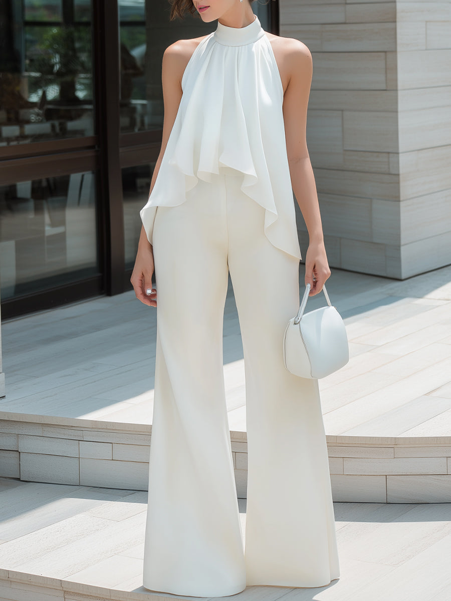 Draped Halter Top & Wide-Leg Trousers Set