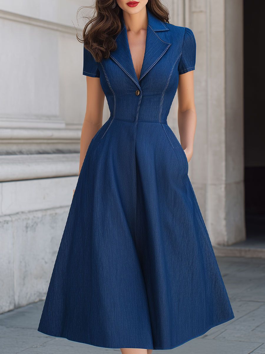 Mooyius Presents The Retro Denim Blazer Midi Dress