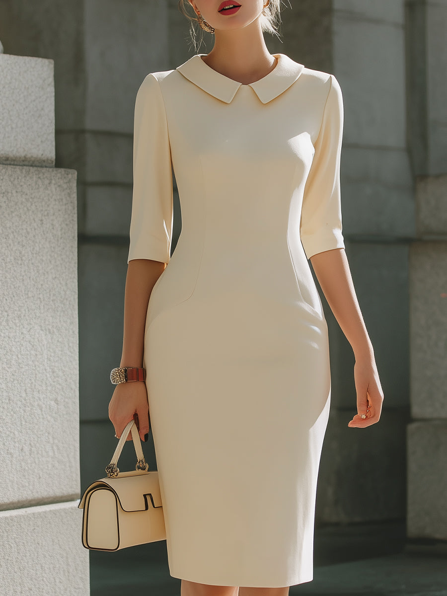 Cream Peter Pan Collar Sheath Dress