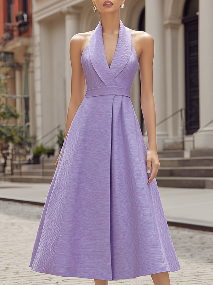 Halter Neck Wrap-Style A-Line Midi Dress