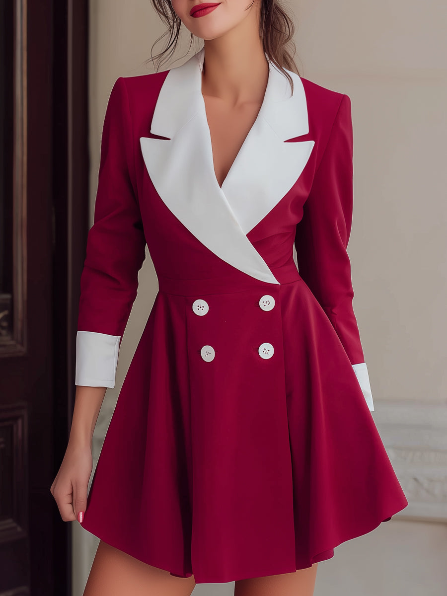 Two-Tone Tailored A-Line Blazer Mini Dress