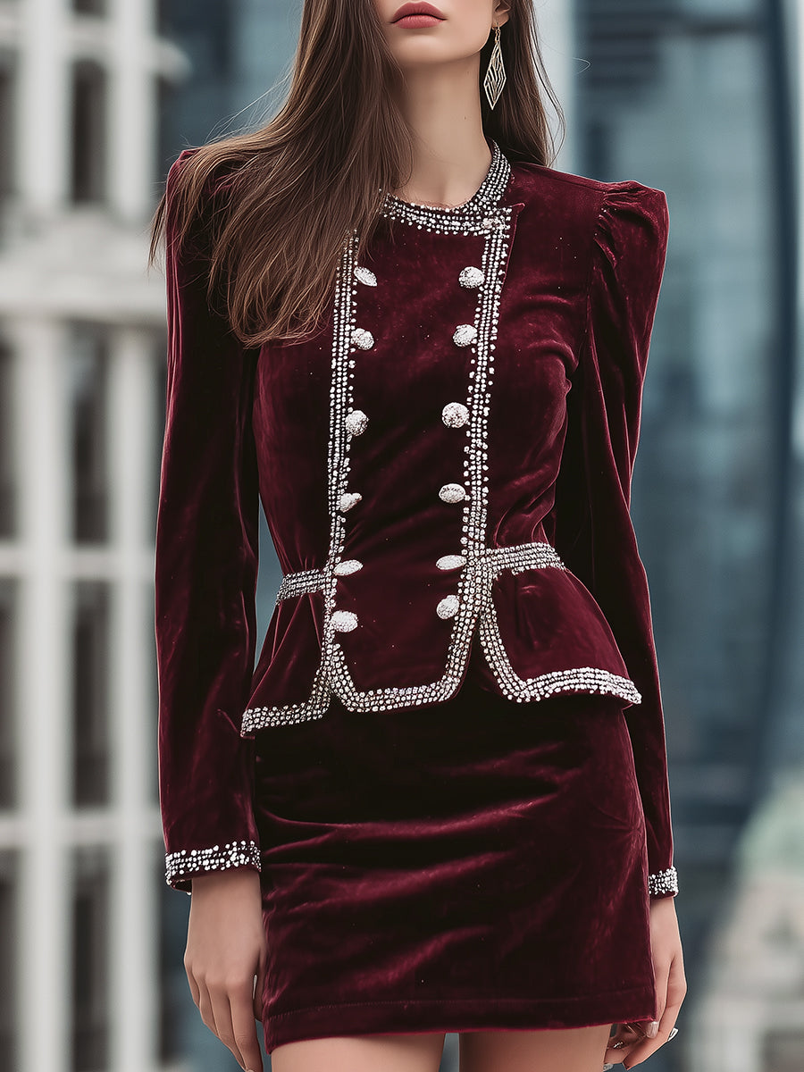 Elegant Velvet Jacket And Skirt Set