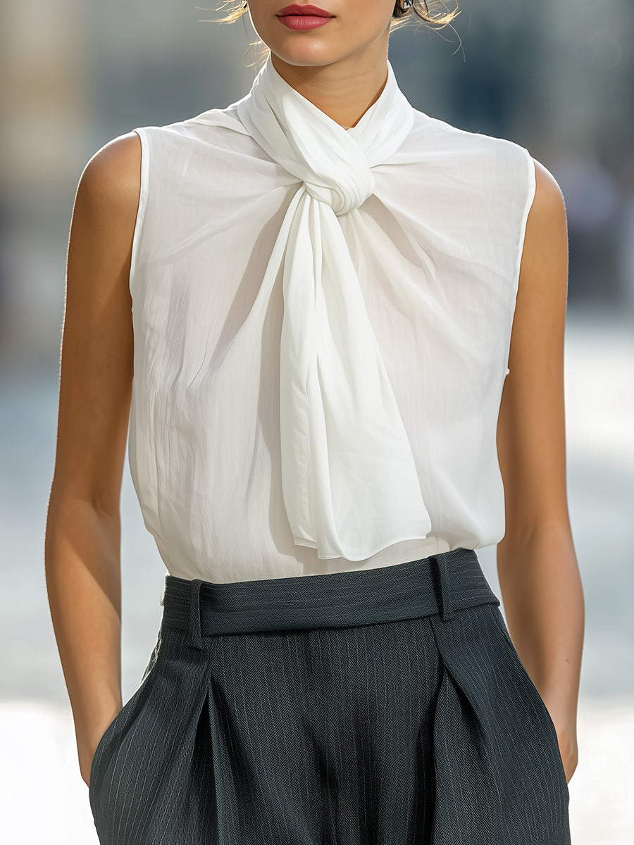 Sophisticated Knot-Neck Sleeveless Blouse
