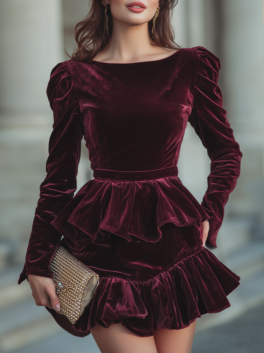 Long Sleeve Layered Ruffle Mini Dress