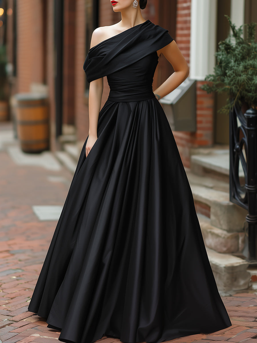 Elegant One-Shoulder Draped Evening Gown