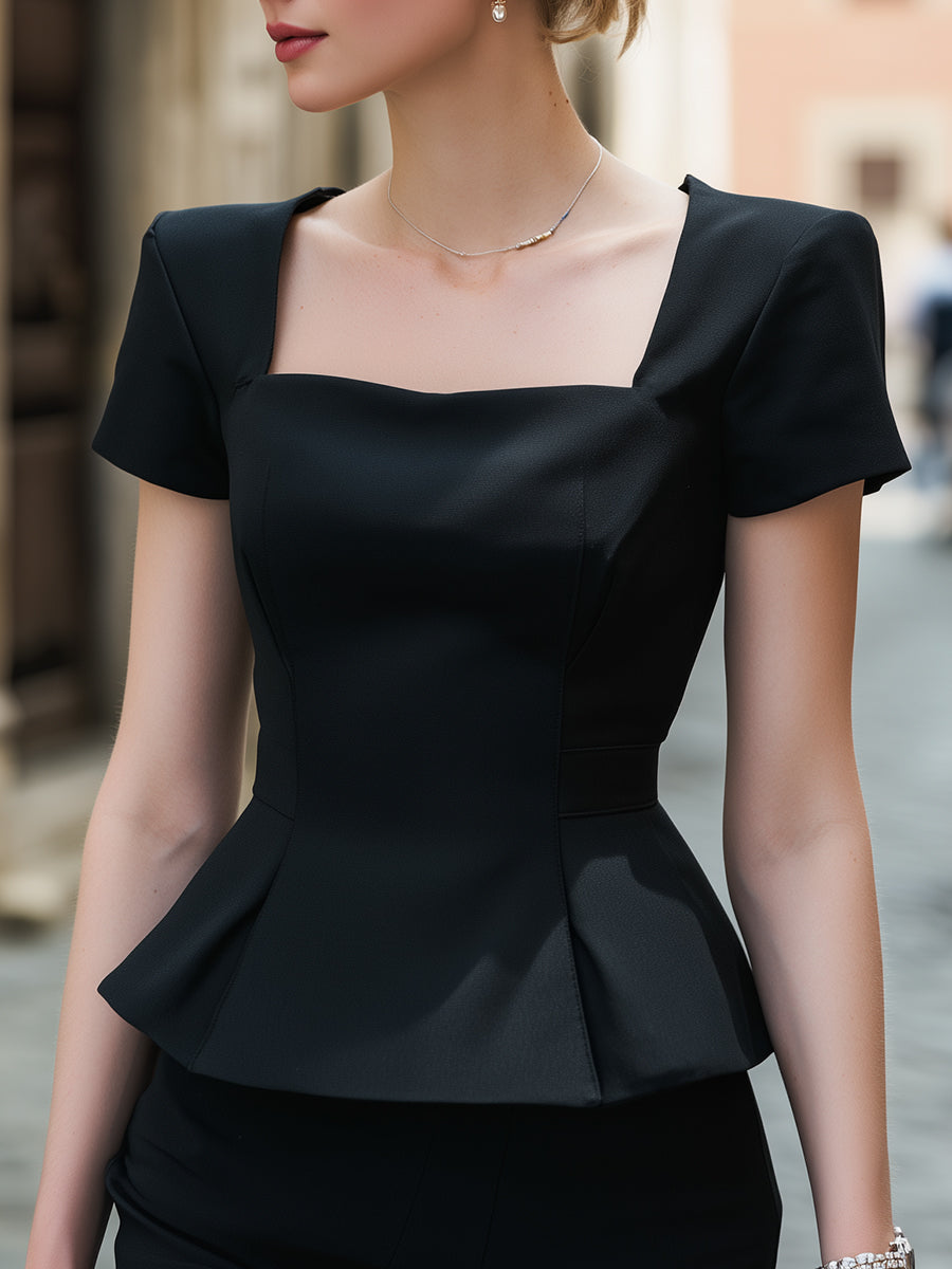 Square Neck Tailored Peplum Top