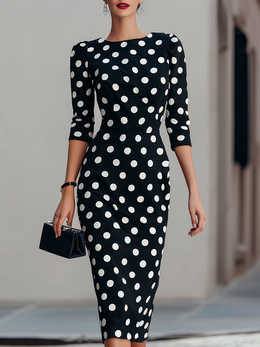 Black & White Polka Dot Midi Sheath Dress