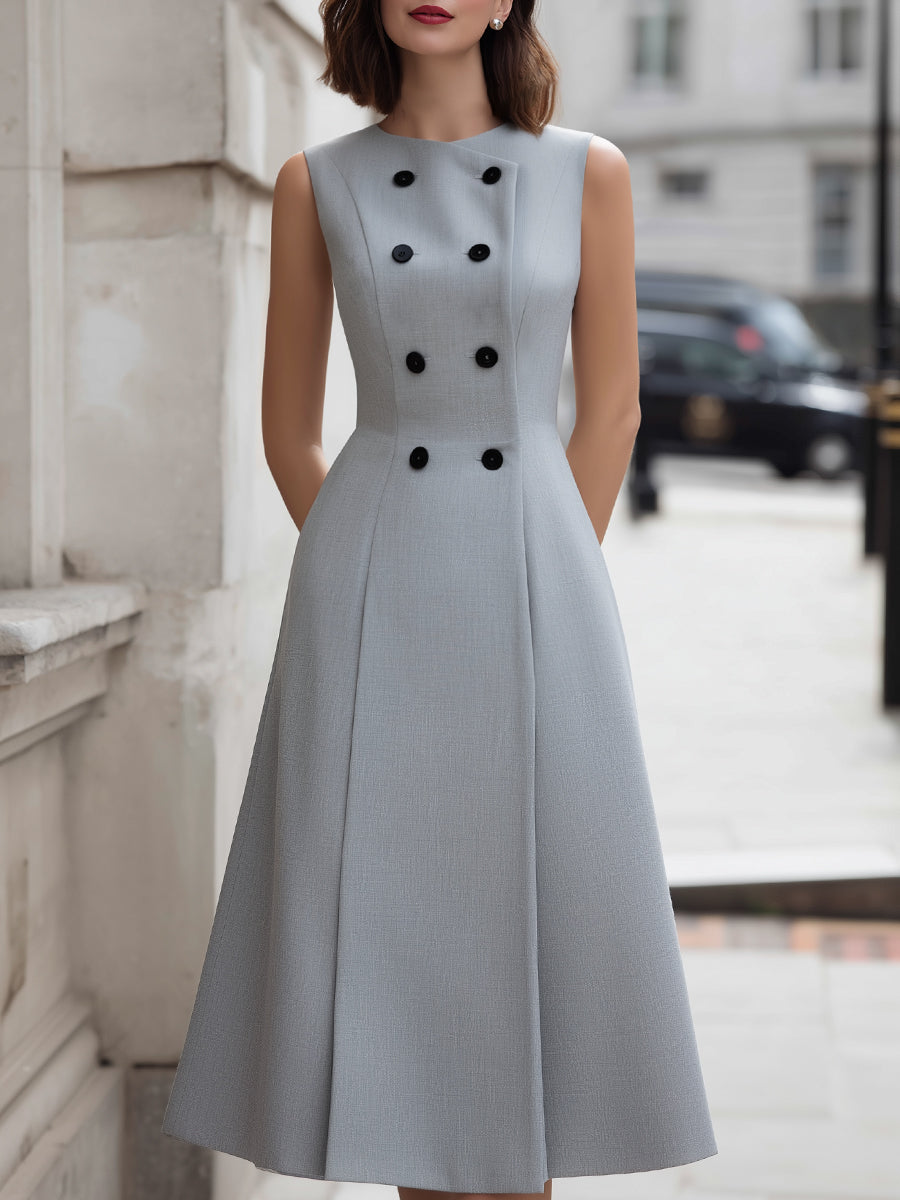 Double-Breasted Sleeveless Tailored A-Line Dress