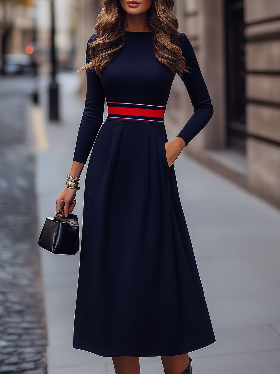 Sophisticated Navy Blue Fit-and-Flare Dress