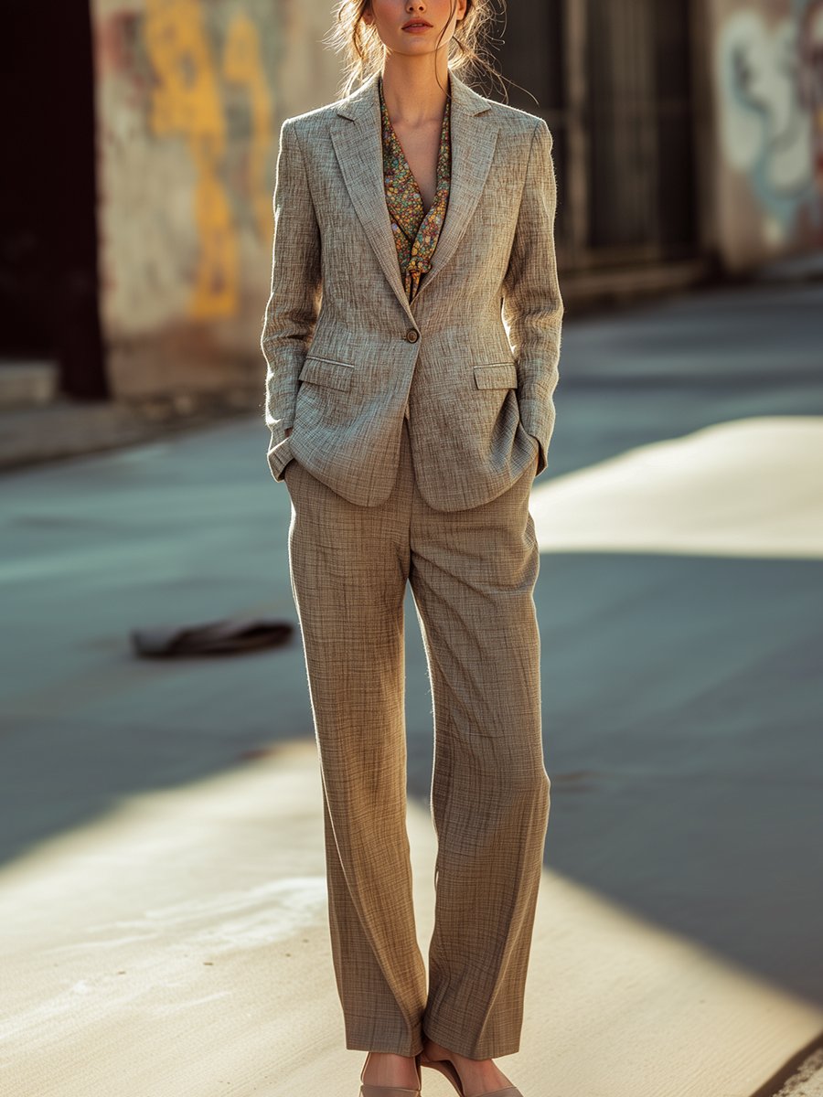 Linen Tailored Blazer with Classic Fit and Matching Pants