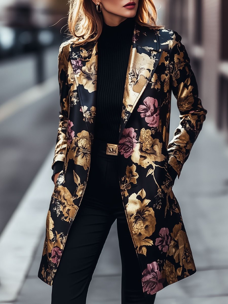 Golden Blossom Luxe Floral Coat