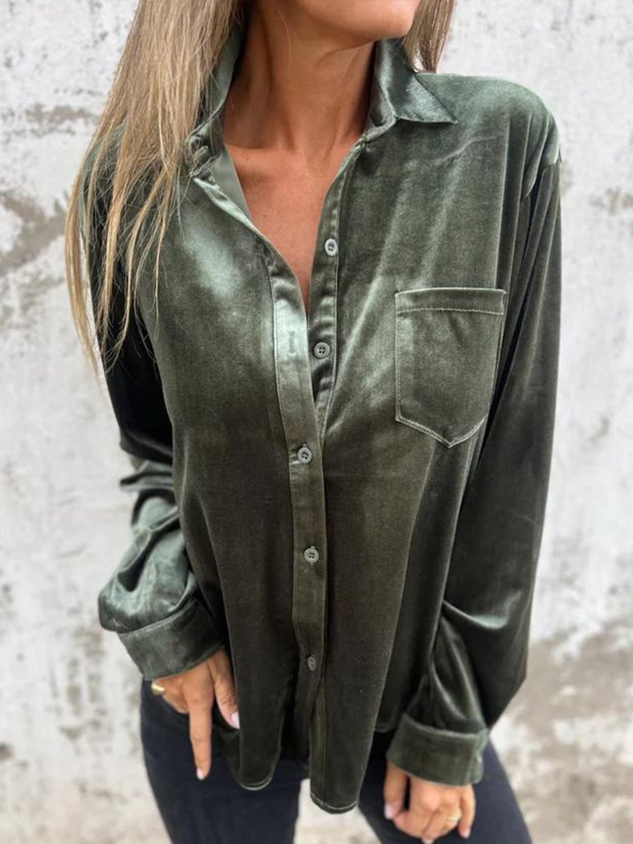 Casual Chic: Velvet Long-Sleeve Shirt