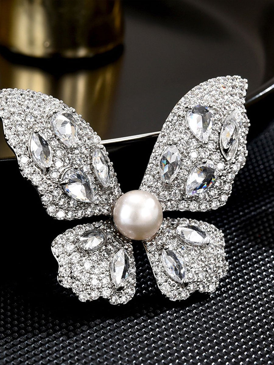 Butterfly Brooch with Pearl and Crystal Accents