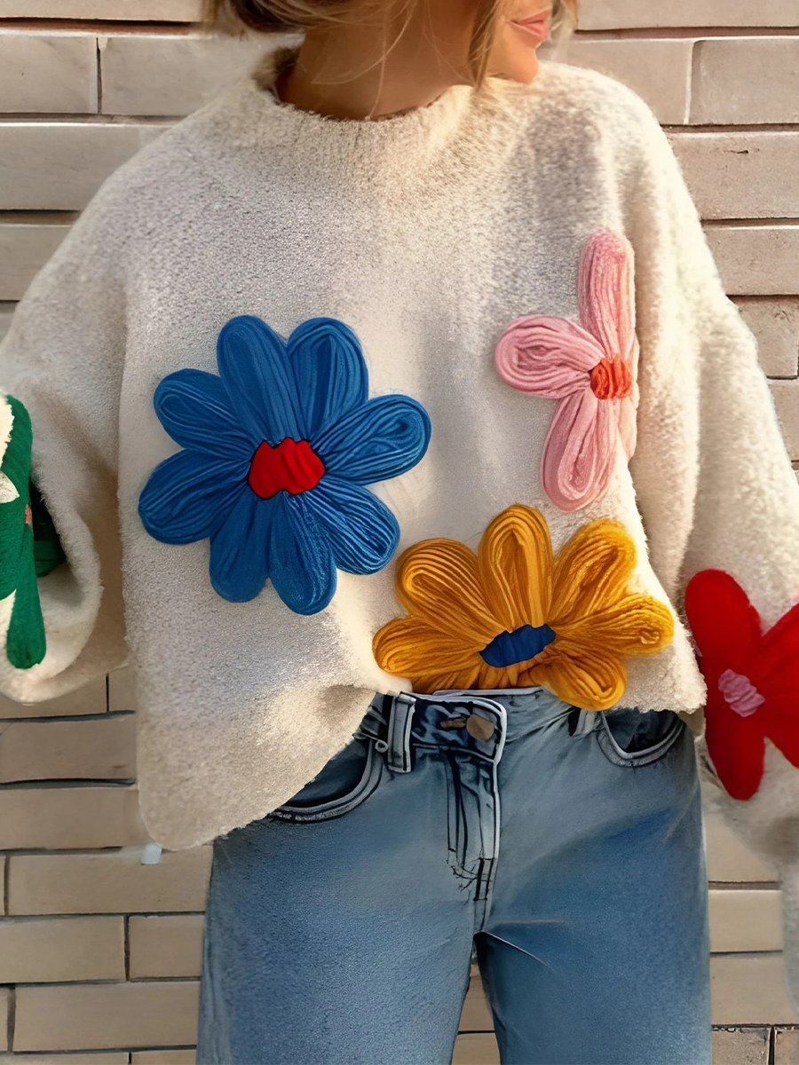 Playful Floral Embroidered Sweater