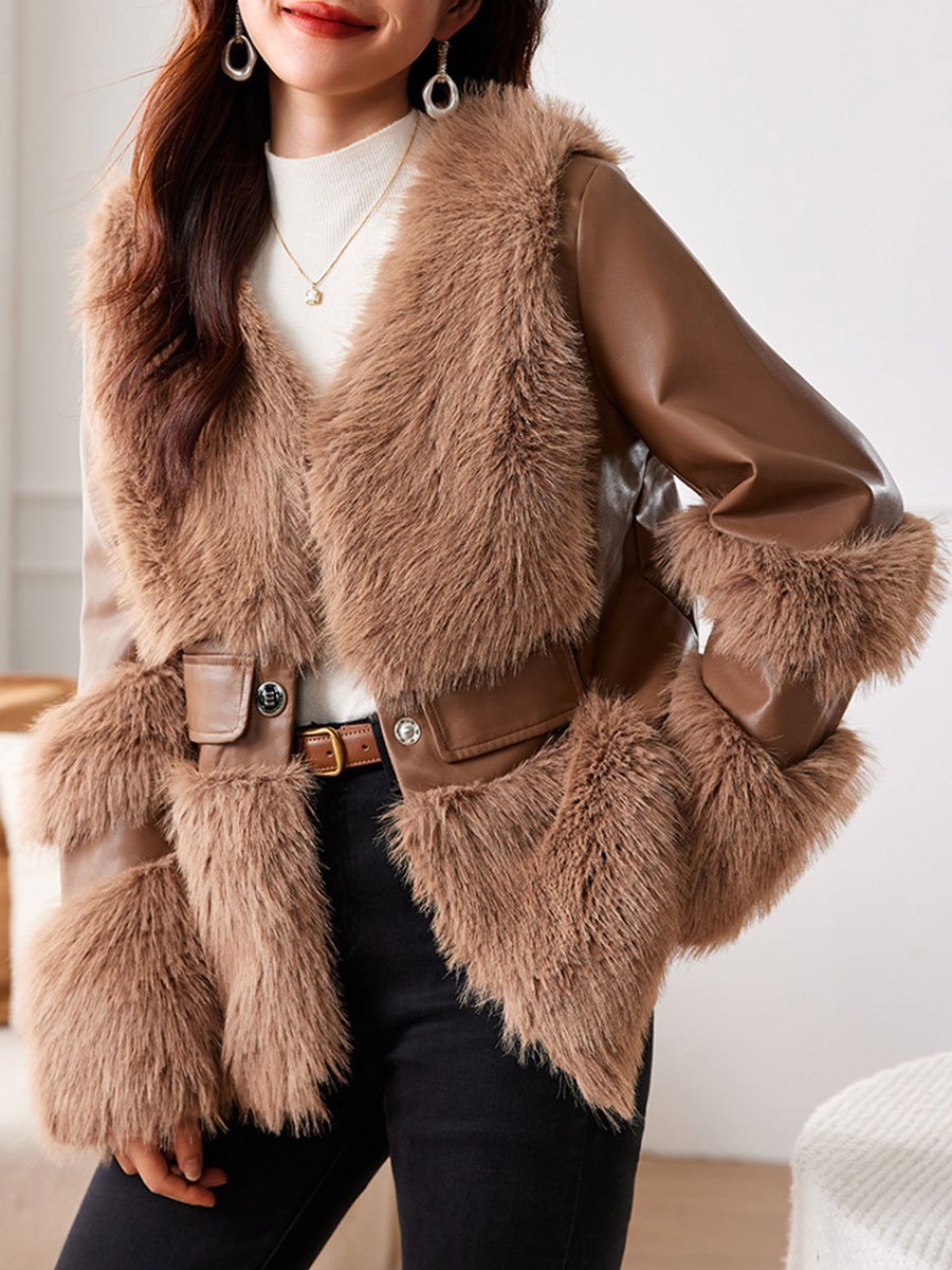 Plush Faux Fur Trimmed Leather Jacket