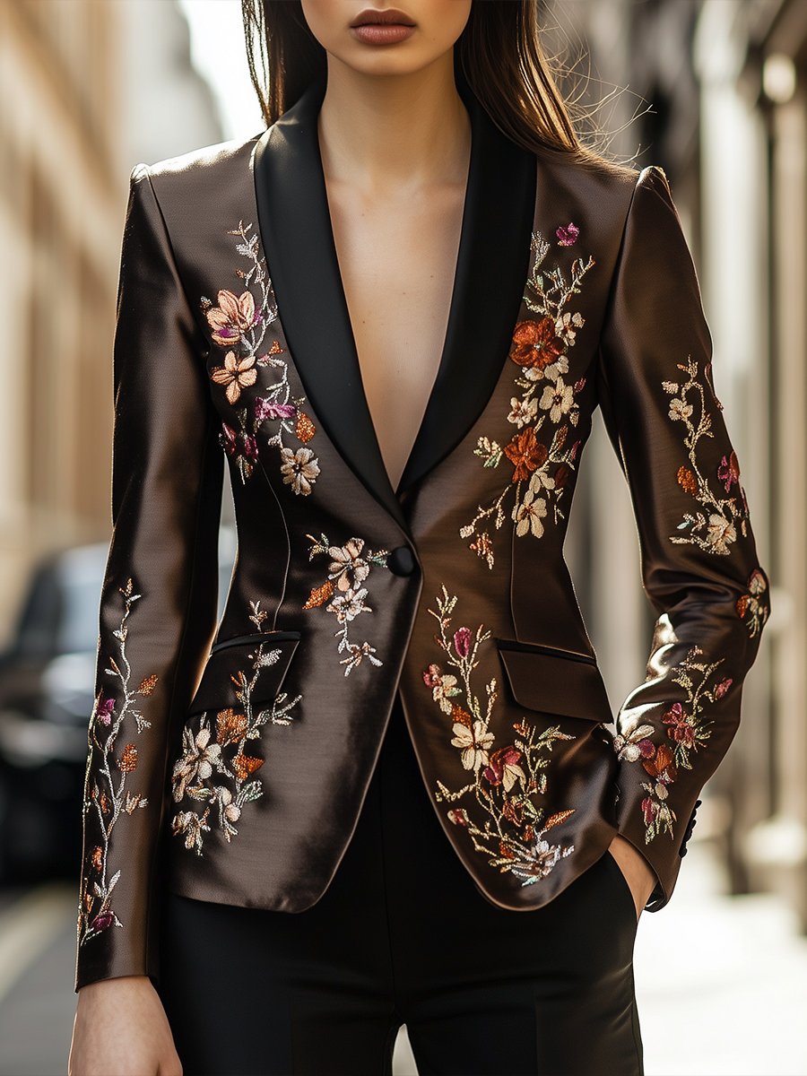 Bronze Satin Embroidered Blazer