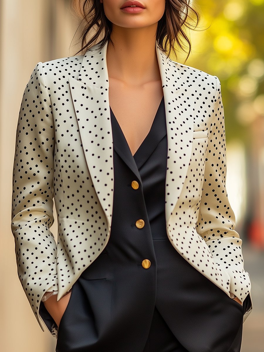 Ivory Blazer with Vintage Polka Dot Printed