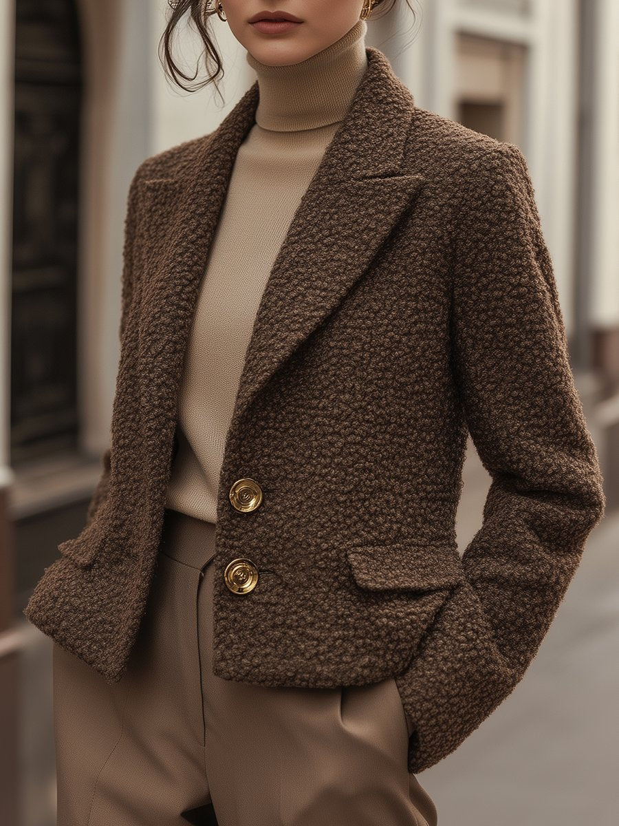 Classic Bouclé Textured Blazer in Warm Taupe