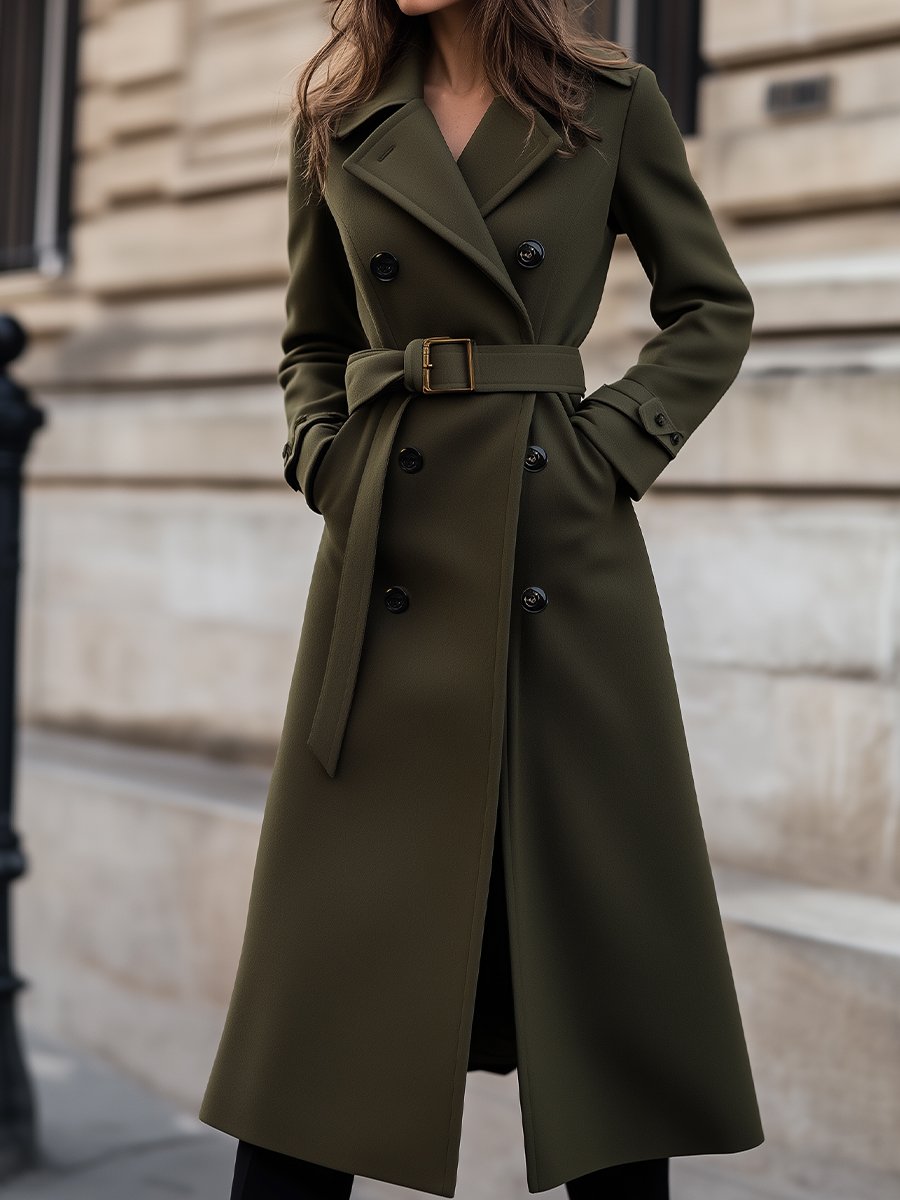 Tailored Olive Green Wool Coat for Timeless Winter Elegance