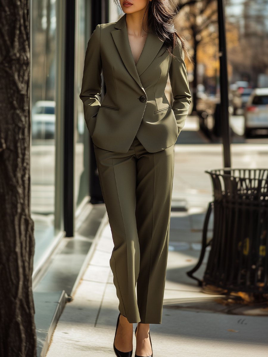 Timeless Olive Twill Suit with Tailored Silhouette