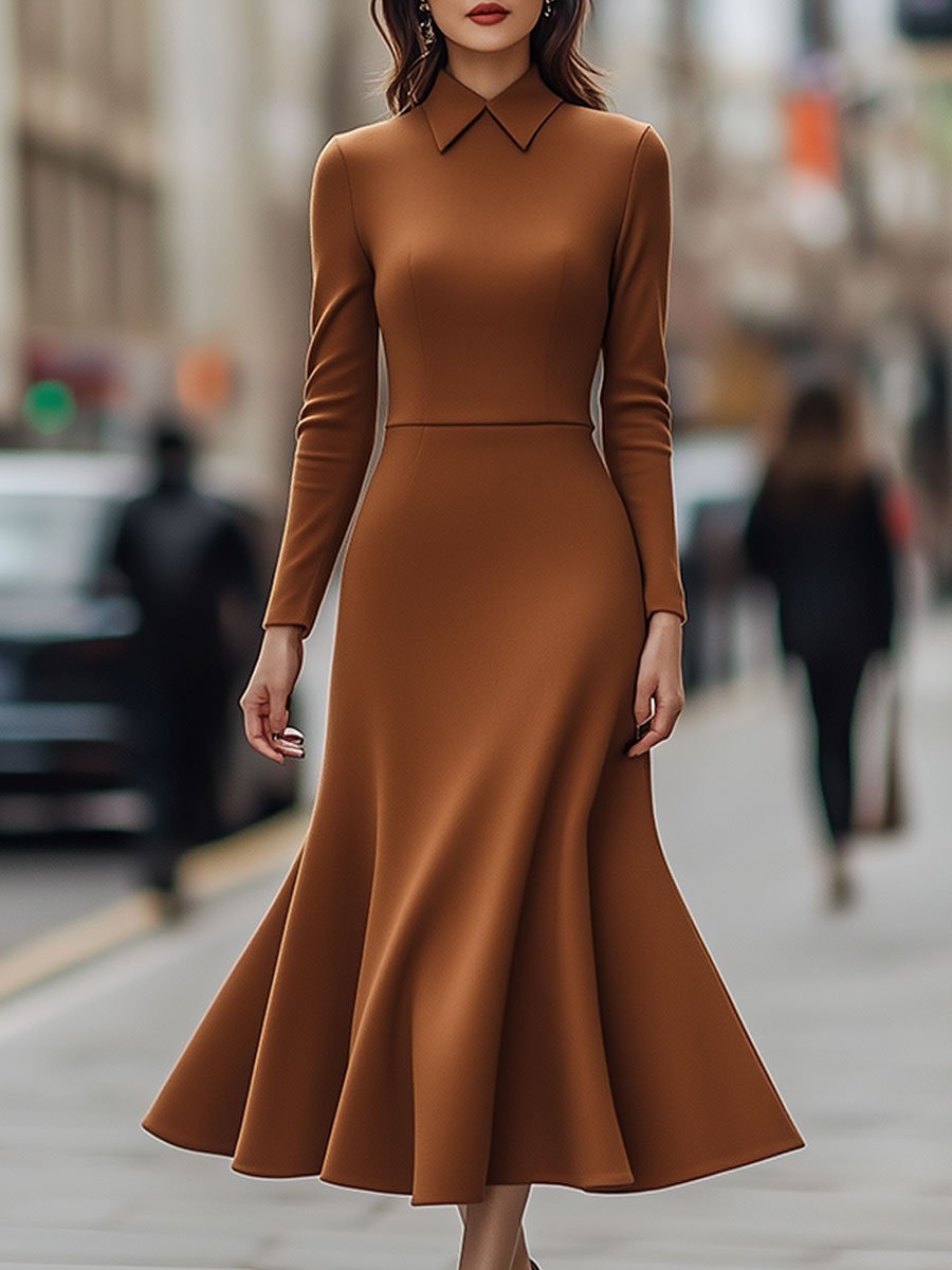 Timeless Camel A-Line Midi Dress