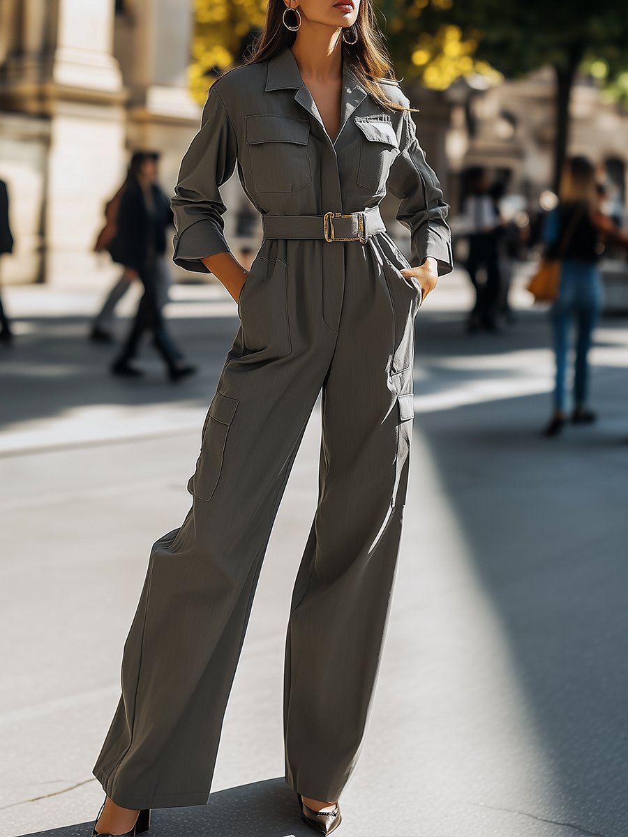 Sleek Olive Utility Jumpsuit with Belted Waist