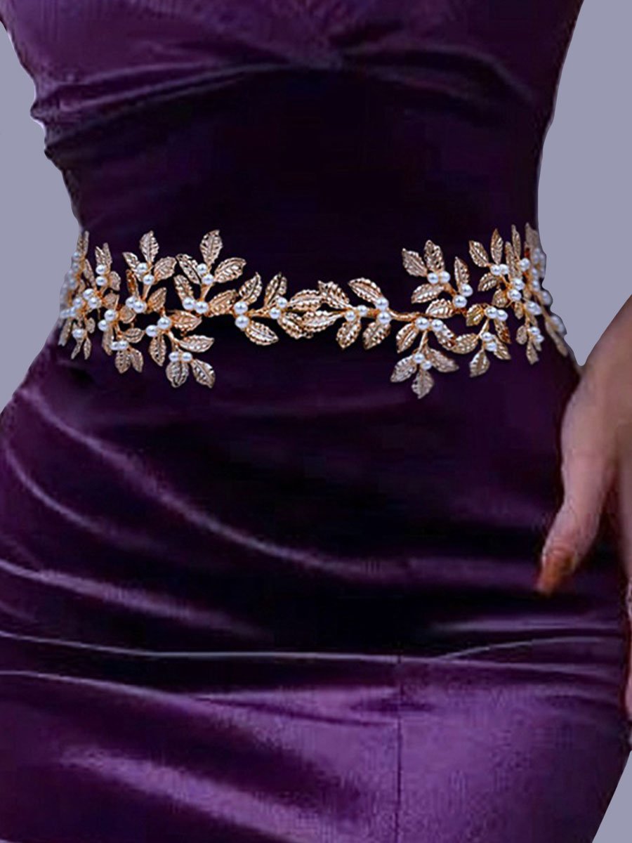 Exquisite Gold Embellished Leaf Waist Belt