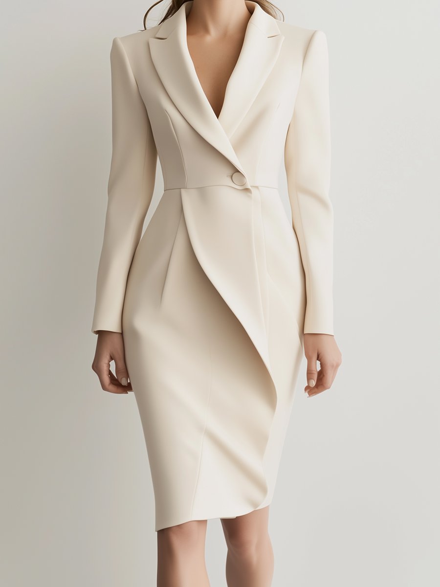 Elegant Ivory Tailored Blazer Dress with Sculpted Draping