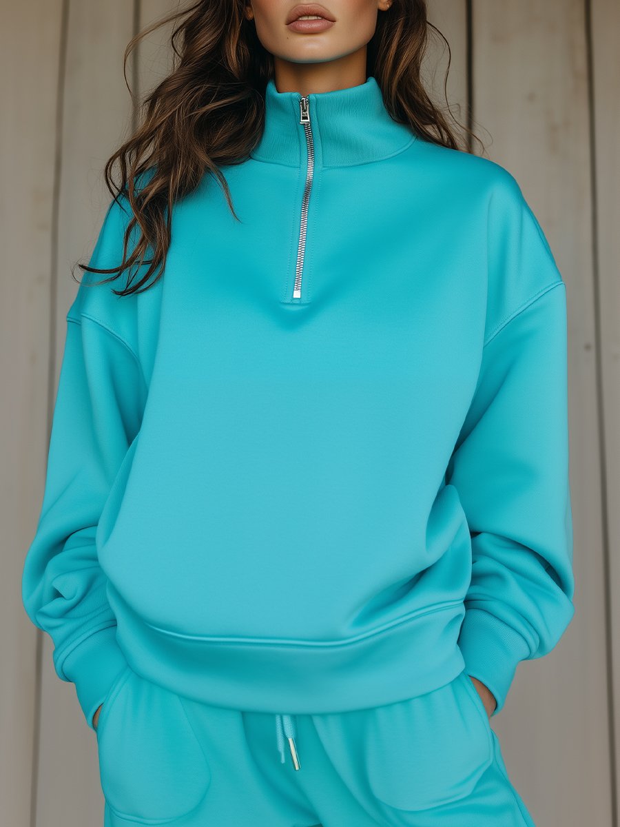 Sleek Turquoise Quarter-Zip Sweatshirt