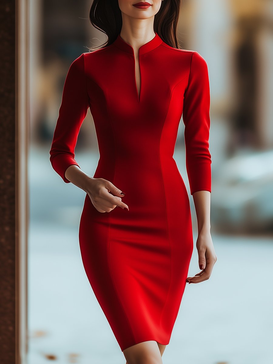 Radiant Red Keyhole Neckline Dress