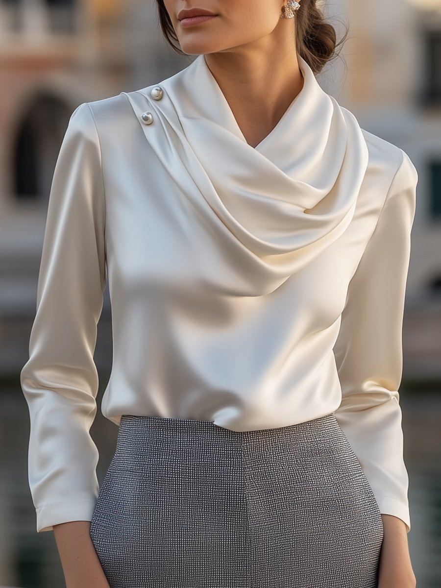 Elegant White Satin Top with Pearls