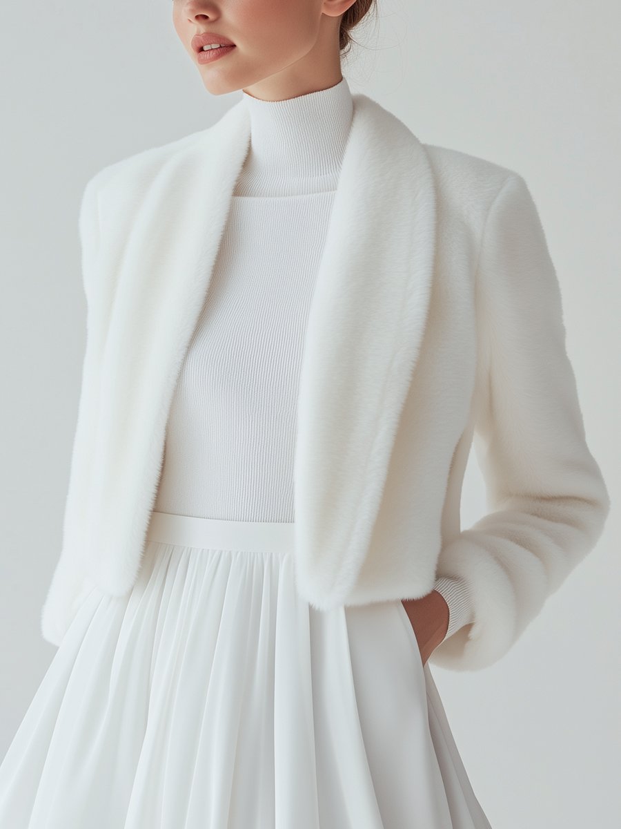 Elegant White Shawl Collar Textured Jacket