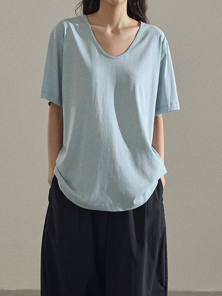 U-neck Cotton Short-sleeved T-shirt