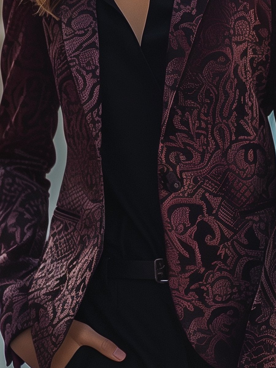 Noble Burgundy Jacquard Satin Blazer