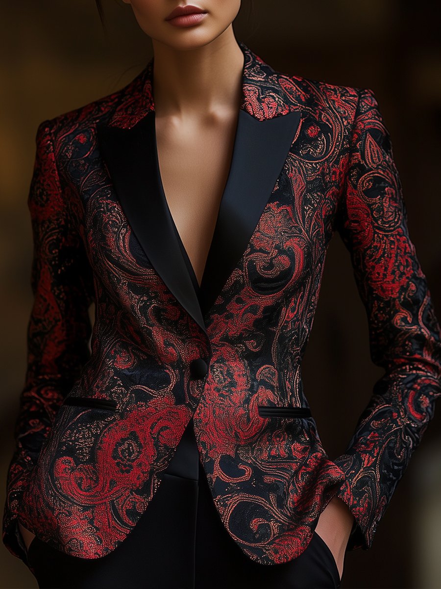 Urban Elegance Paisley Pattern Satin Printed Blazer