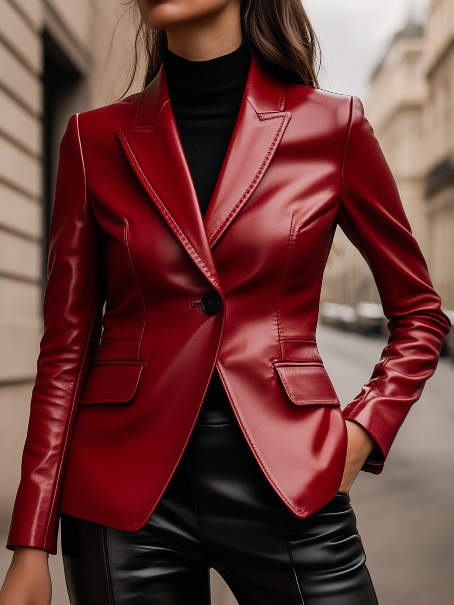 Ancora Red Urban Style Leather Blazer