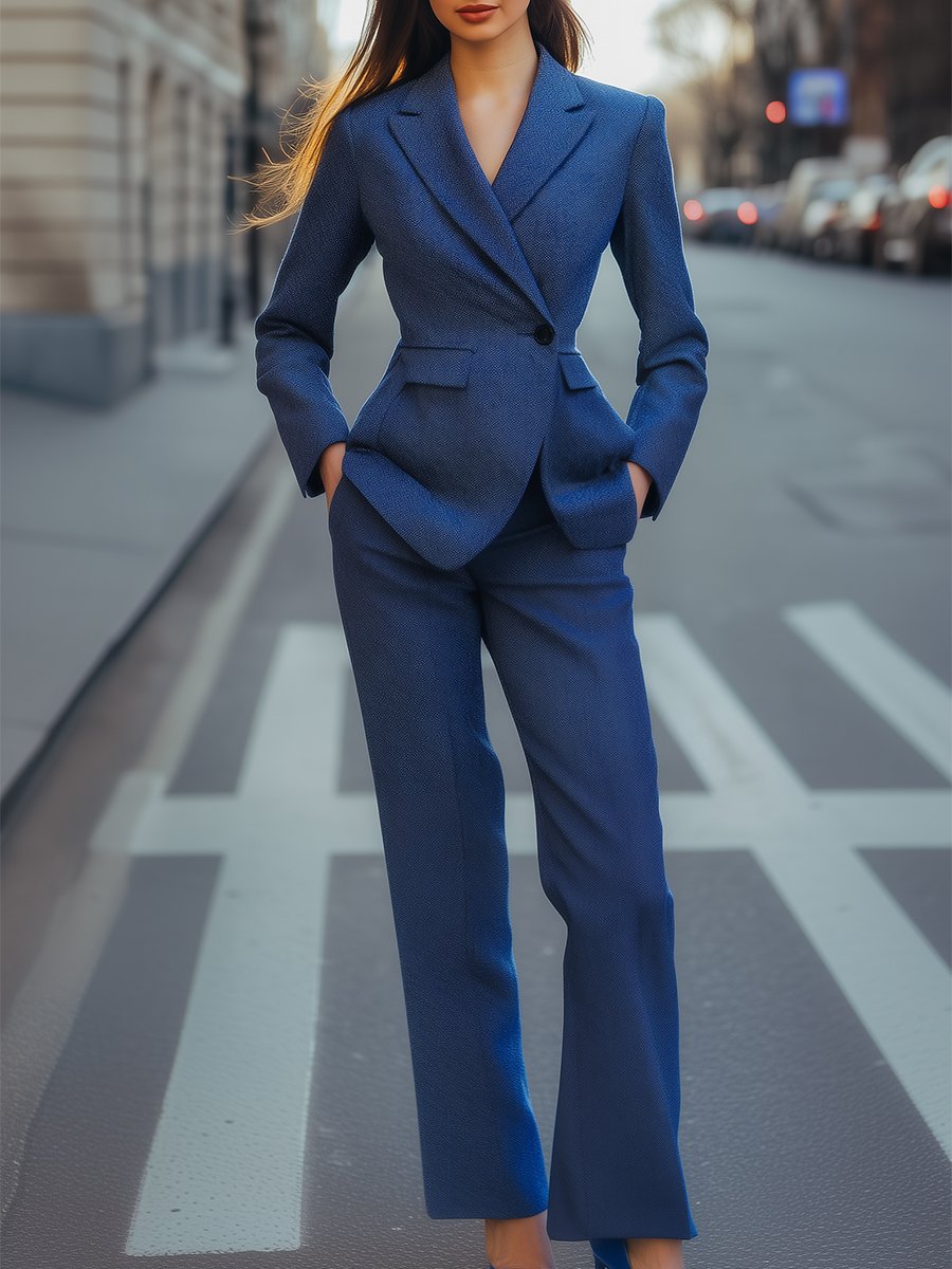 Sophisticated Blue Twill Suit