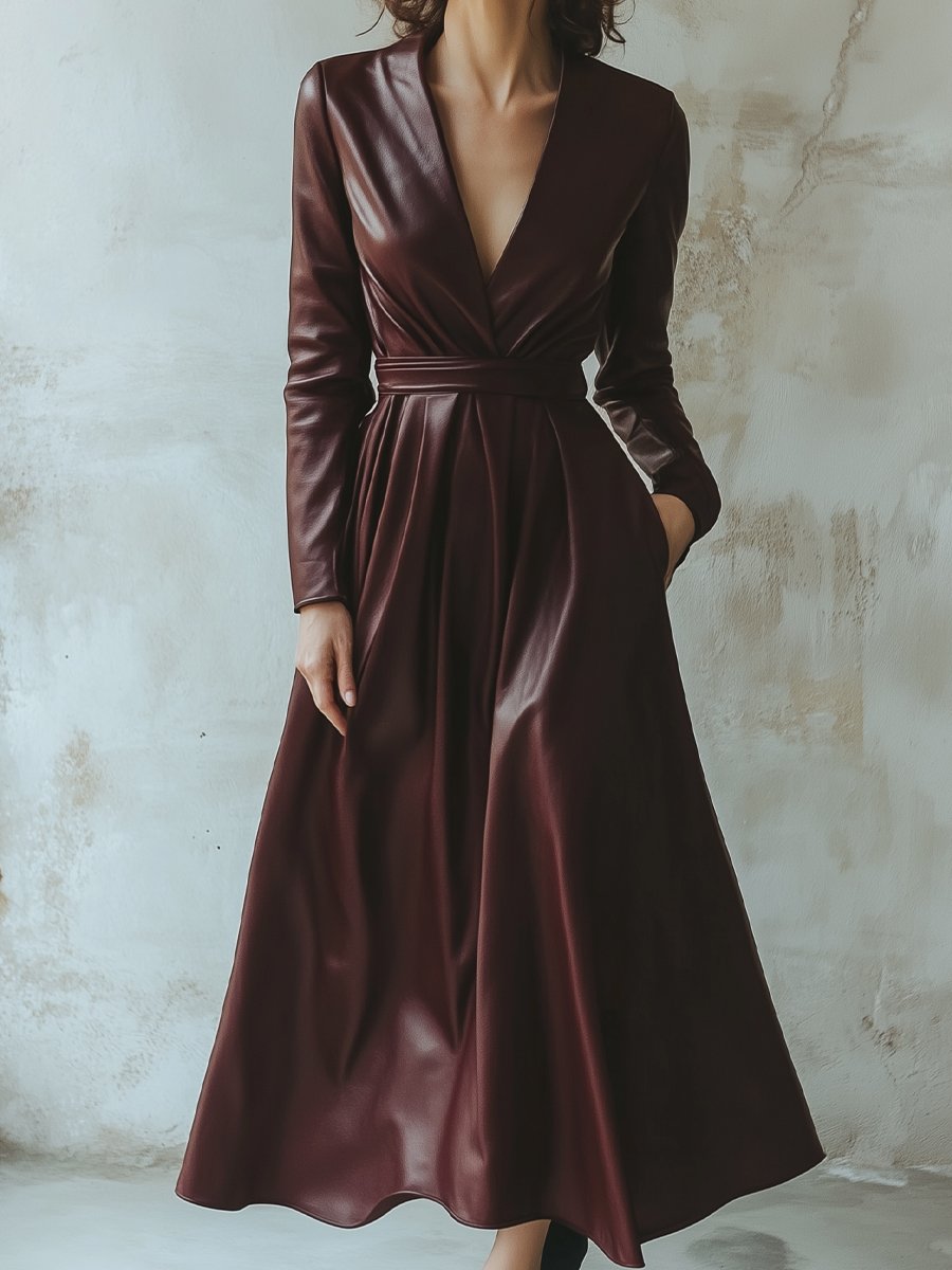 Chic Burgundy Leather Dress