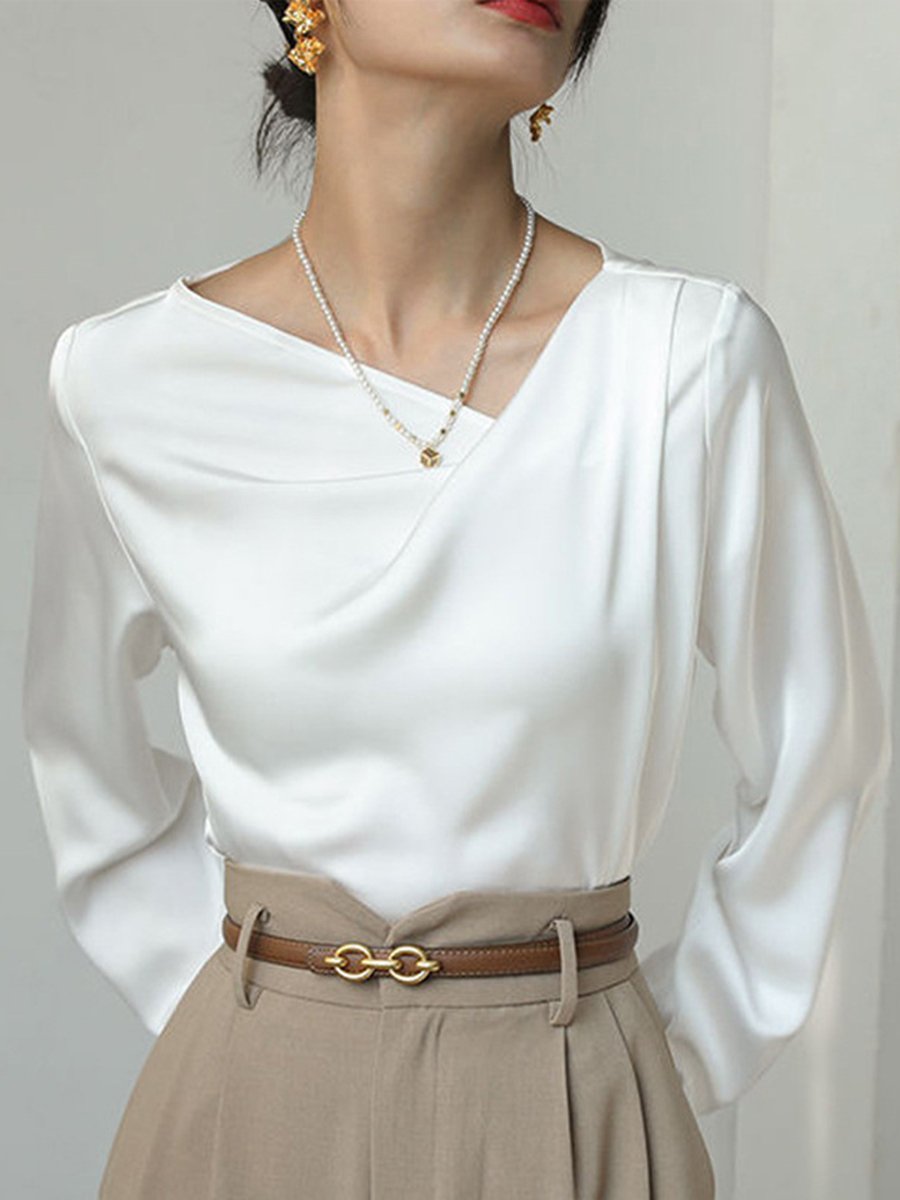 Elegant Draped Blouse with Asymmetrical Neckline